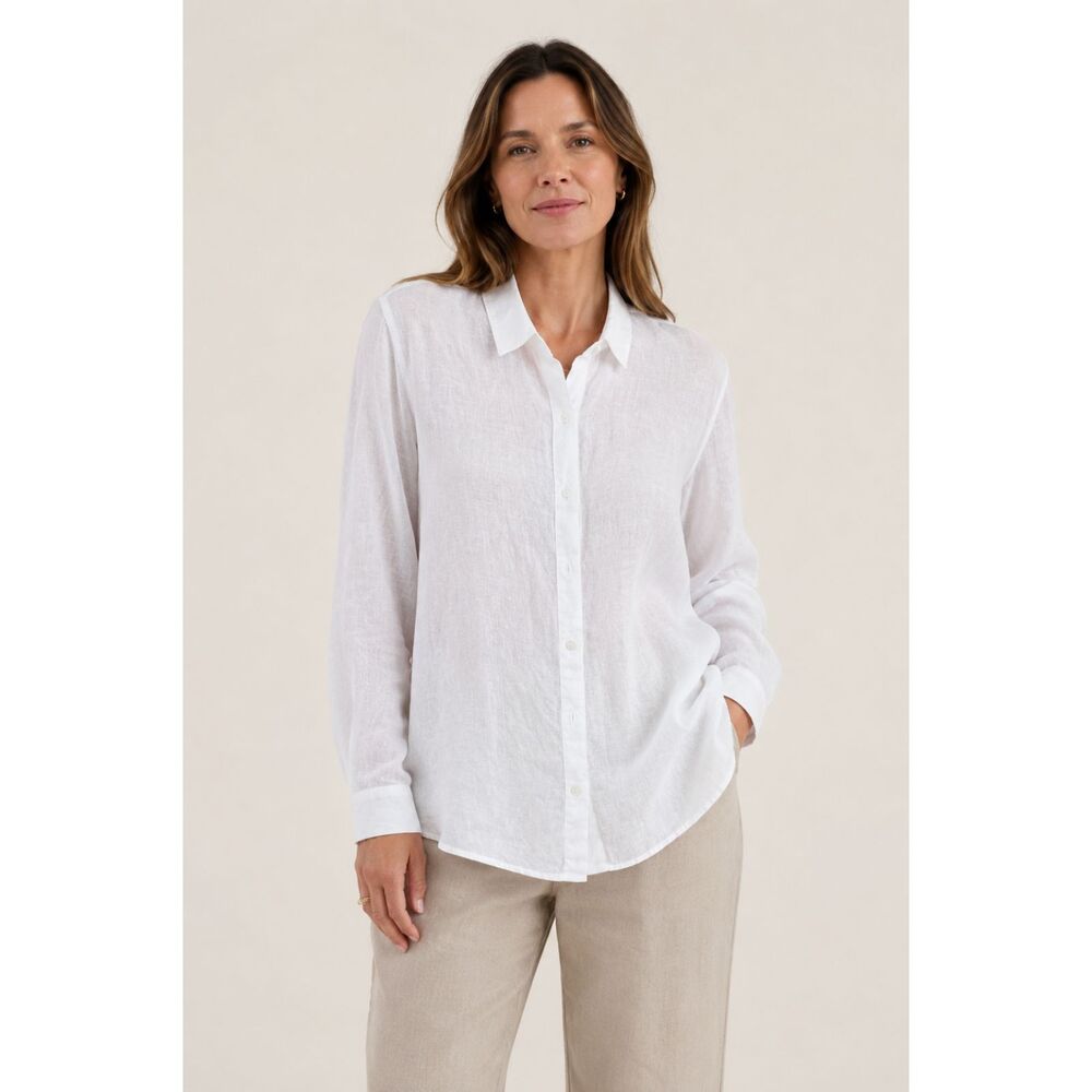 NWOT Eileen Fisher White Linen Button-Up Shirt Long-Sleeve XS